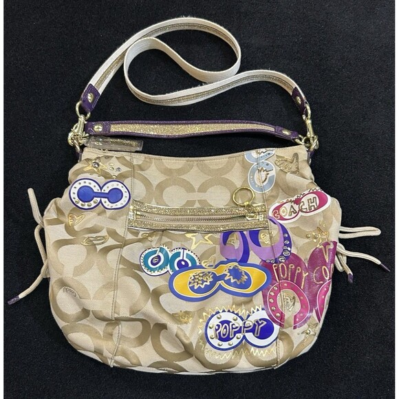 Coach Signature 15311 Jazzy Poppy Multi Canvas Shoulder  Handbag Purse - Picture 1 of 16